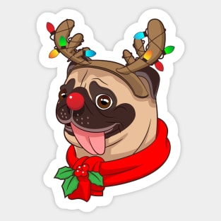 Funny Cute Pug Cool Costumes Christmas Gift Reindeer Sticker